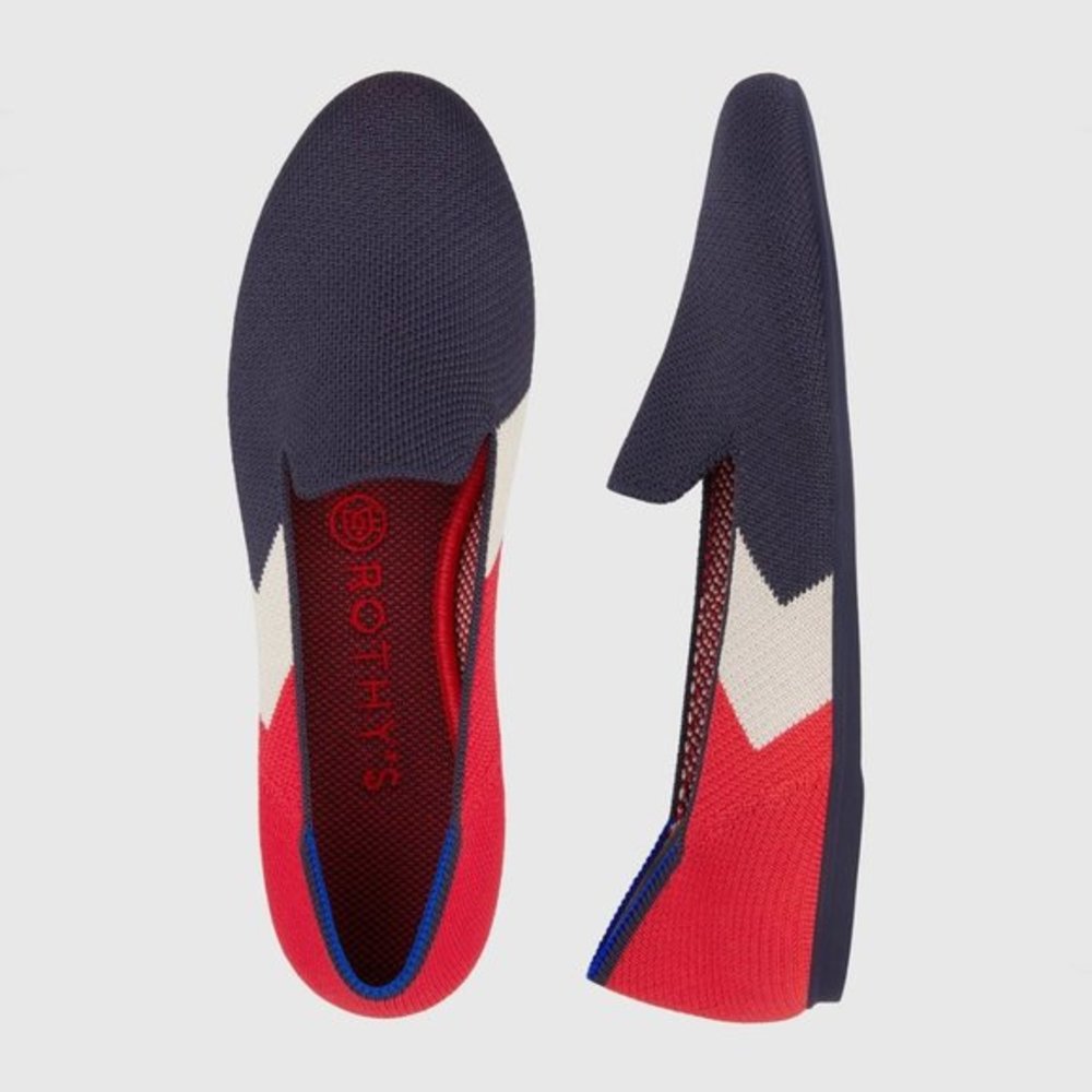 Rothy's Slate Prep Red White Navy Blue Flats Loafers, Size 10